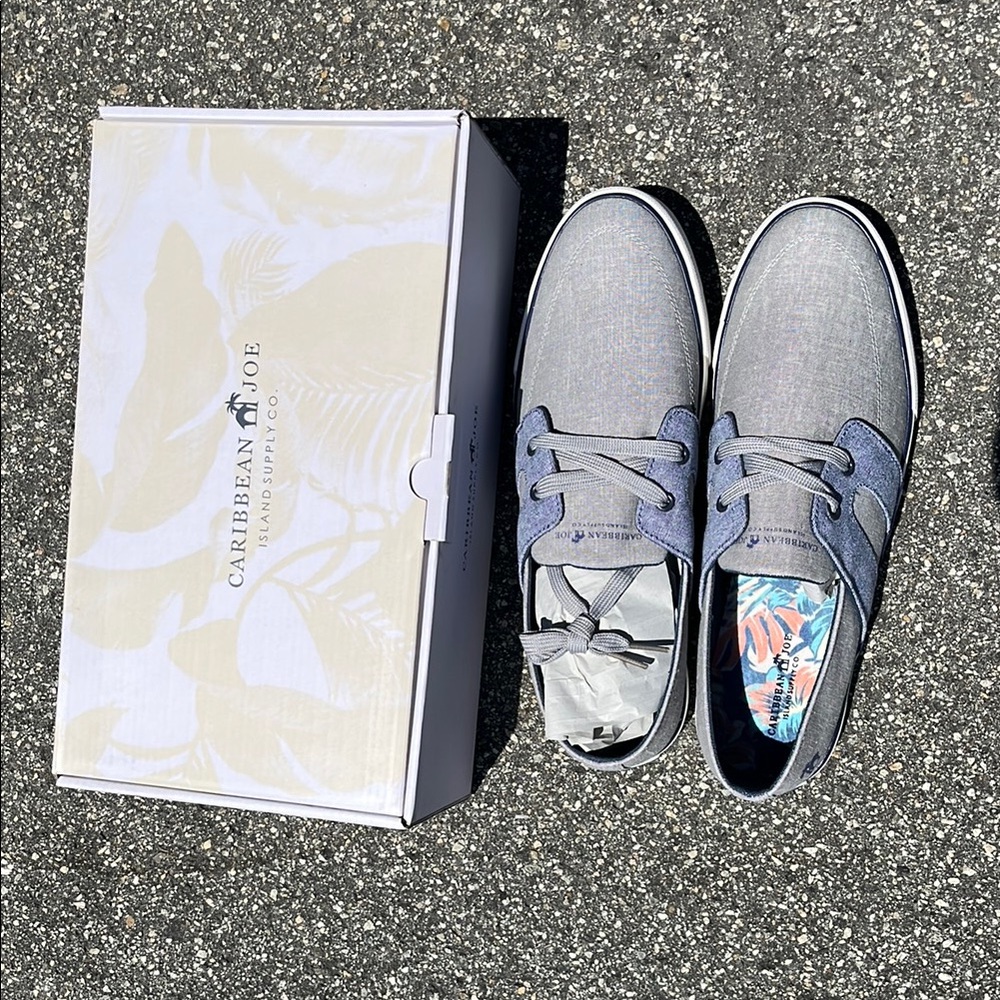 Caribbean Joe Reno Lace Up Gray and Blue Sneakers Size 12 Medium NEW - Picture 2 of 4